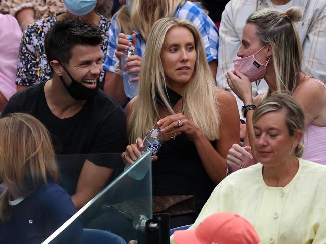 Footballer Trent Cotchin and his wife Brooke were there to cheer on avid Richmond supporter Barty. Picture: Getty Images