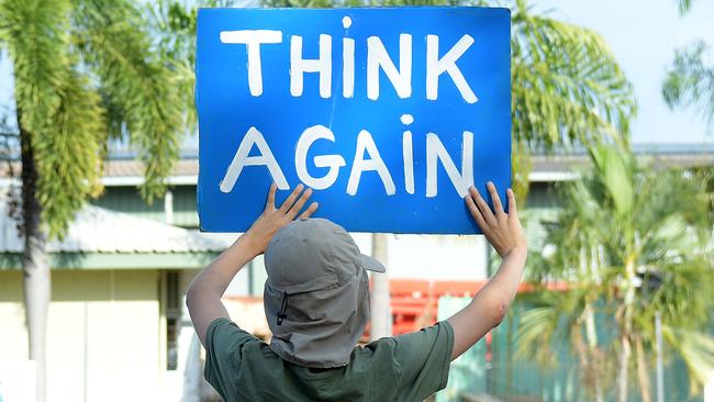 Protesters gather outside the Don Dale Youth Detention Centre. Picture: (A)manda Parkinson