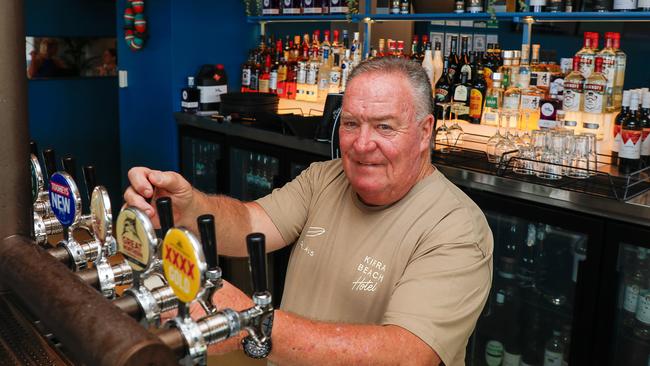 Publican Greg Hodge back on the taps as the Kirra Beach Hotel is getting ready to reopen after a revamp on the 70 year old venue. Picture: Glenn Campbell