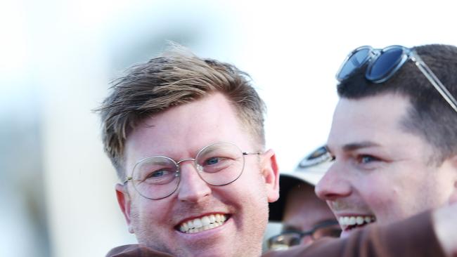 Drysdale coach Ben Carmichael celebrates the nine-point win over Barwon Heads. Picture: Alan Barber