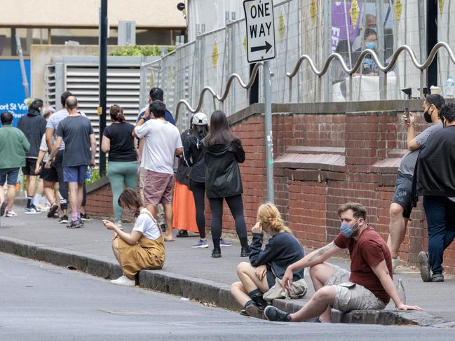 People queue for Covid testing at St Vincents Hospital in Melbourne. Picture: NCA NewsWire / David Geraghty