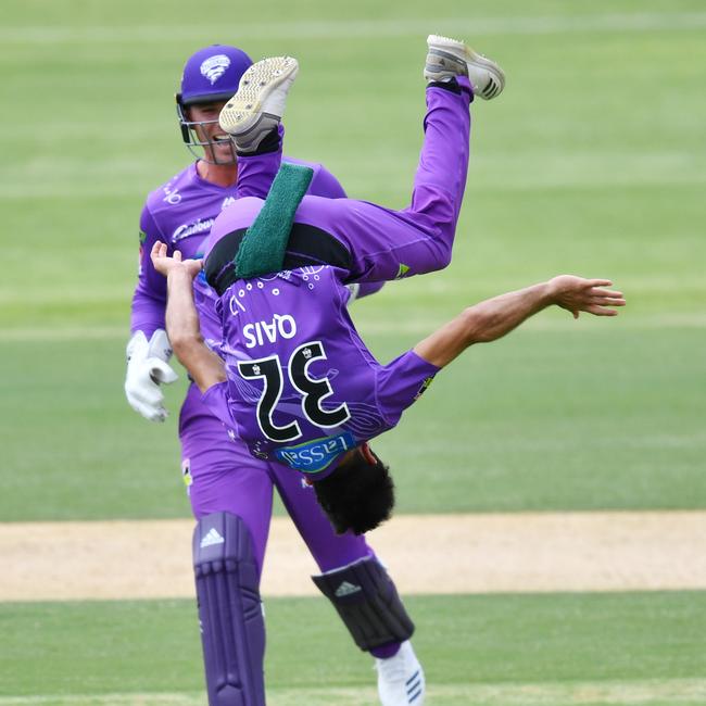 Qais Ahmad flips out after taking the wicket of Tom Curran. Picture: AAP/David Mariuz