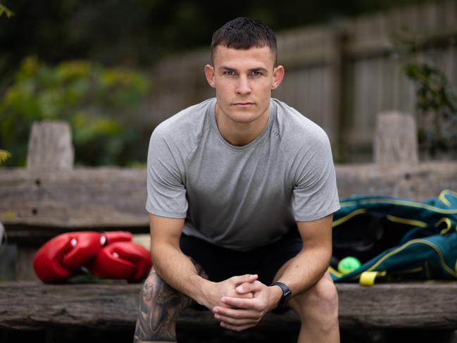 Australian Boxing champion Harry Garside training at his home in Melbourne. Picture: Jason Edwards