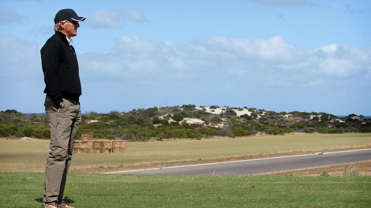 Greg Norman visits the golf course he has designed at The Dunes, Port Hughes in 2010. Picture: Jo-anna Robinson
