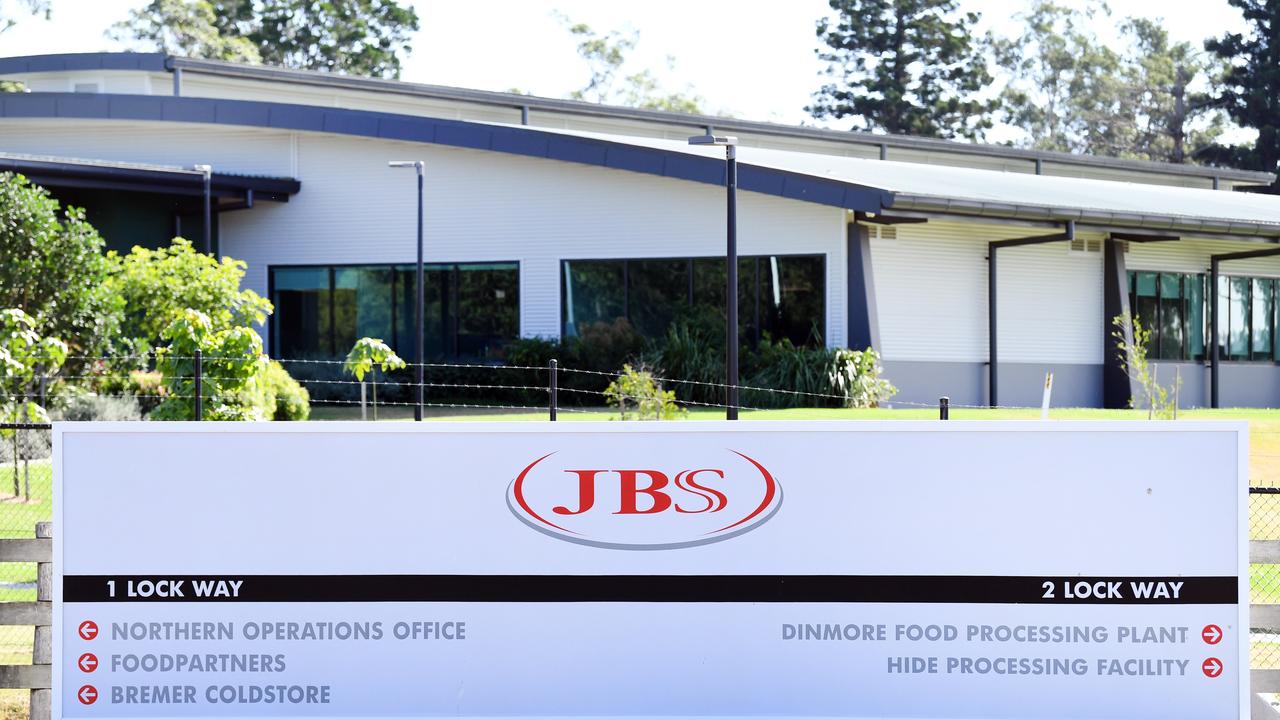 The entrance to the JBS Australia's Dinmore meatworks facility, where an additional 500+ were today announced. Picture:AAP/Dan Peled