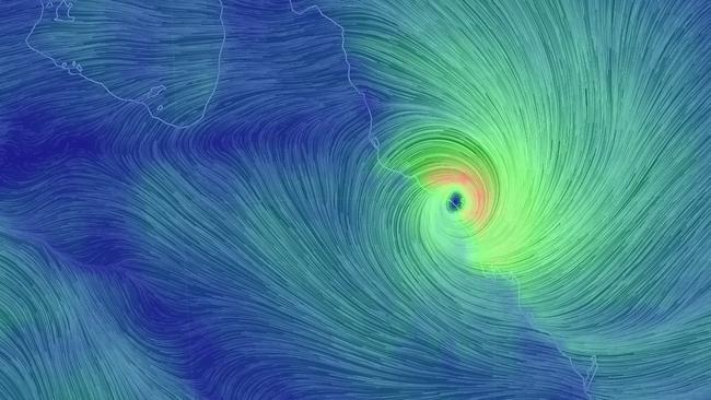 Cyclone Debbie bearing down on the Whitsunday Islands. The eye is just north of Hamilton Island.