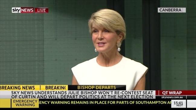 Julie Bishop announces her departure from politics