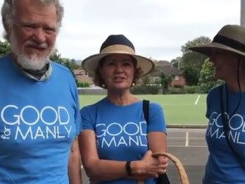 Northern Beaches deputy mayor Candy Bingham (centre), with supporters, campaigning at the December 2021, council election. Picture: Supplied