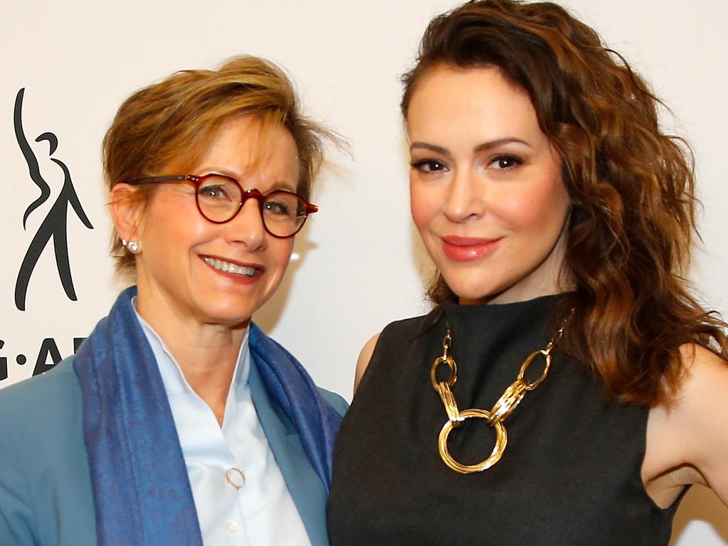 Alyssa Milano with SAG-AFTRA President Gabrielle Carteris, who once starred on Beverly Hills 90210. Picture: Getty