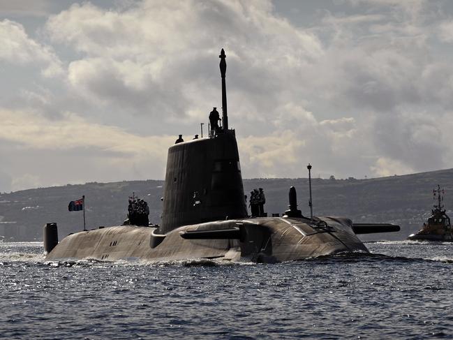 Images released as part of the AUKUS press release. Ambush, the second of the Royal NavyÃs potent new Astute Class attack submarines, sails into Her MajestyÃs Naval Base Clyde in September 2012 to begin sea trials. The 7,400 tonne submarine sailed from the shipyard in Barrow-in-Furness in Cumbria, where she was built, to HMNB Clyde in Scotland.The seven Astute Class boats planned for the Royal Navy are the most advanced and powerful attack submarines Britain has ever sent to sea.They feature the latest nuclear-powered technology, which means they never need to be refuelled and can circumnavigate the world submerged, manufacturing the crewÃs oxygen from seawater as she goes. Minister for Defence Equipment, Support and Technology Philip Dunne said: ÃAmbushÃs arrival at her home port to begin her sea trials marks a key milestone in the Astute Class submarine programme and is testament to the skills of those involved in the UKÃs world class submarine building industry. "Ambush is an immensely powerful and advanced vessel that will deliver an important capability to the Royal Navy giving it the versatility and technical excellence needed to operate successfully across the globe." The Astute Class is quieter than any of her predecessors and has the ability to operate covertly and remain undetected in almost all circumstances despite being fifty percent bigger than the Royal NavyÃs current Trafalgar Class submarines.The boatÃs Commanding Officer, Commander Peter Green, said:ÃIt was very satisfying bringing Ambush into her home port for the first time after initial sea trials. The shipÃs company and I are now looking forward to putting her through her paces over the coming months, ensuring that she is one step closer to being deployed on operations.Ã