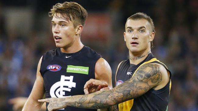 Richmond'loves isolating Dustin Martin in attack. And the Blues might employ the same tactic with Patrick Cripps. Picture: Colleen Petch