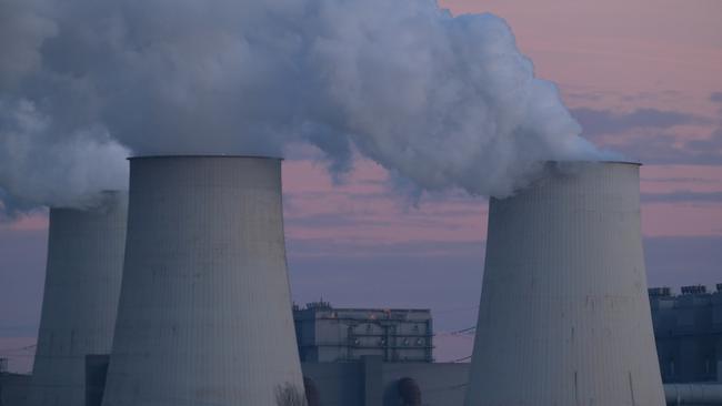 Cooling towers at the Jaenschswalde lignite coal-fired power plant in Peitz, Germany.