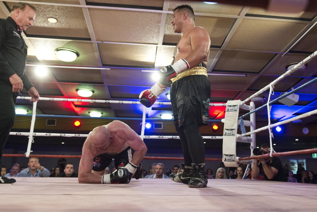 Herman Ene-Purcell fights Justin Whitehead in an Australian heavyweight title eliminator at Smithy and TGW Bring The Big Fights 14 at Rumours International, Saturday, October 22, 2016. Picture: Kevin Farmer