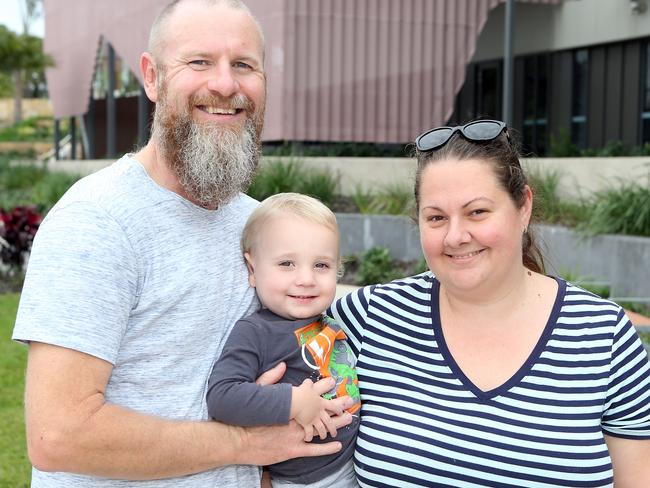 Matt, Kylie and Jack Gillard (18 months). Picture: Richard Gosling.