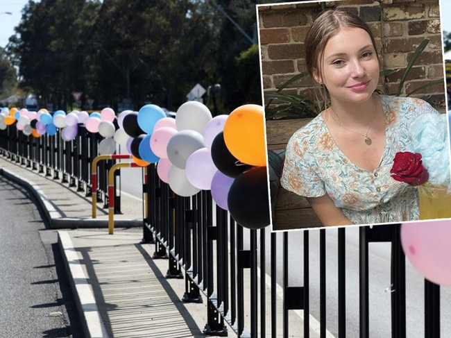 Balloons line the streets of Tahmoor ahead of the funeral of Lily Van De Putte.