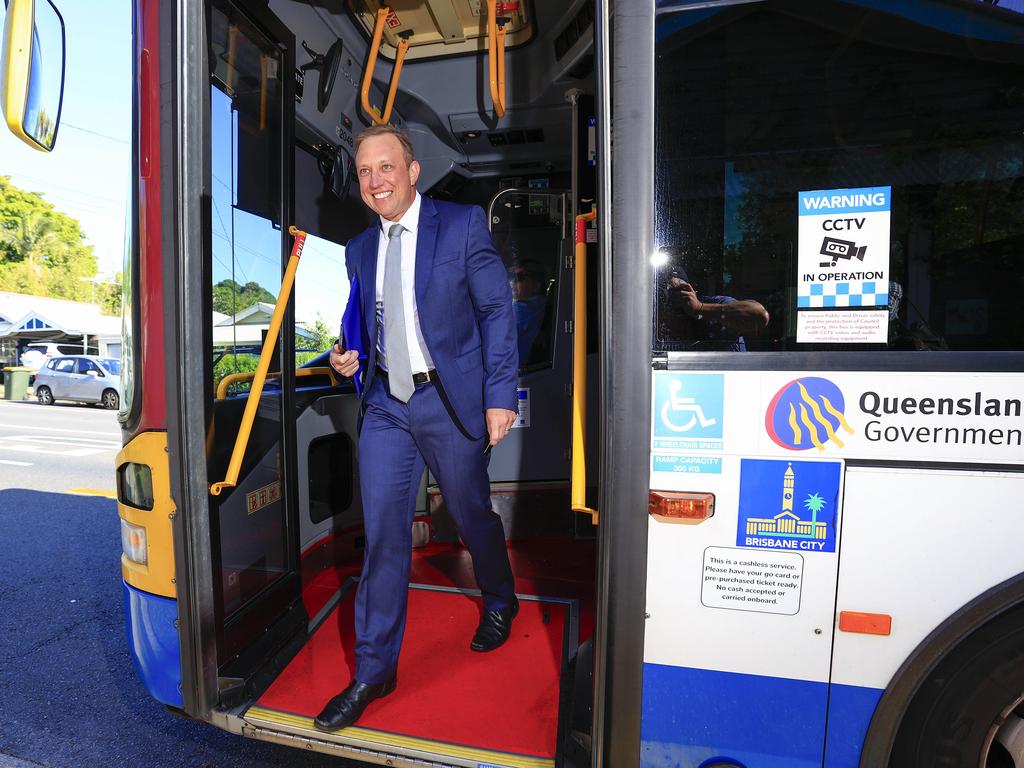 Premier Steven Miles took public transport to Government House. Picture: Adam Head