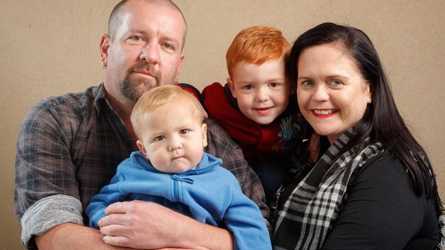 Cathy Jayne Hogben (formerly Pearce) with husband Daniel and children Jacob and Levi at their suburban home earlier this year. Picture: Matt Turner