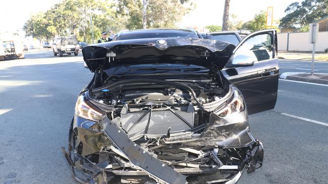 Police arrested Saxon Bryan Tanner after he allegedly crashed this stolen BMW. Picture: QPS