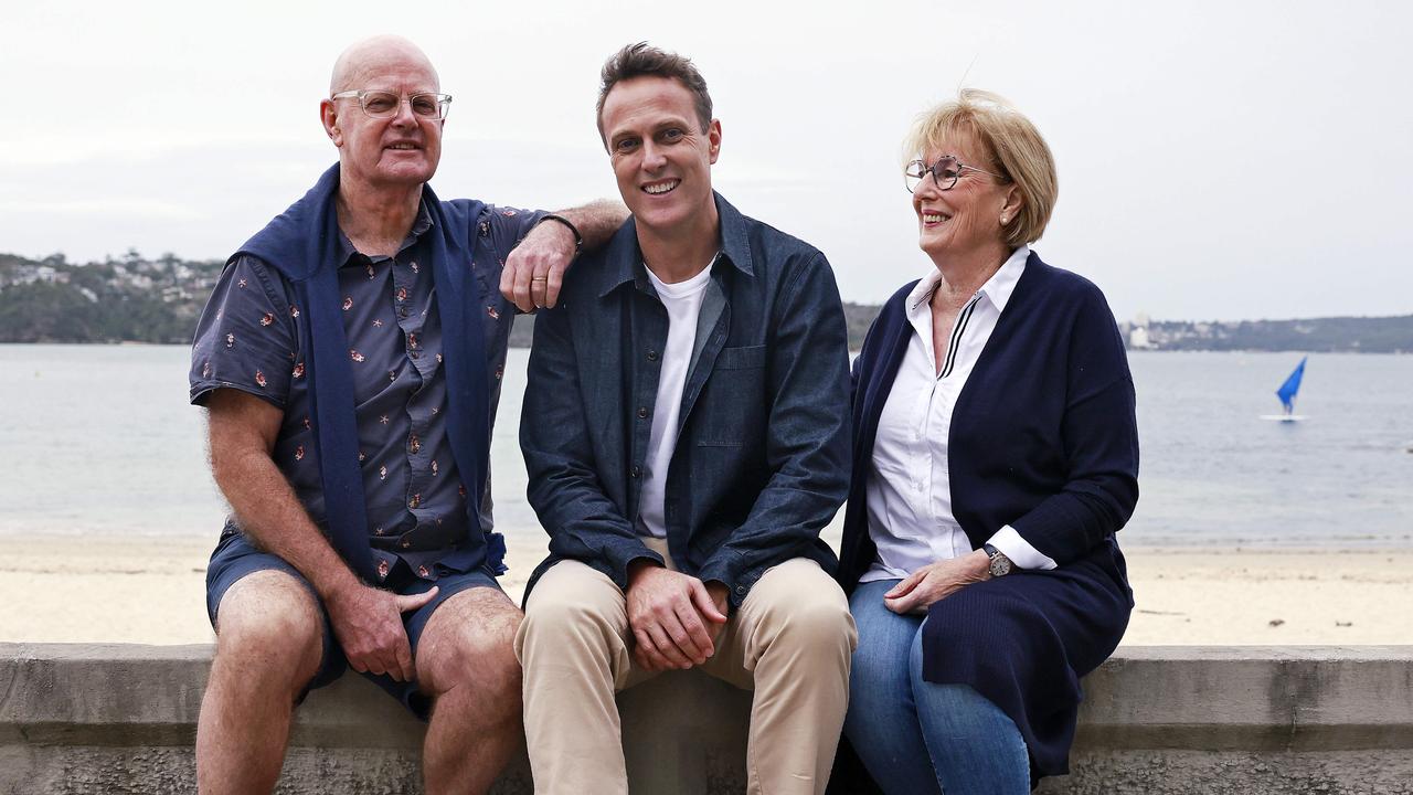 Sunrise presenter Matt Shirvington with his parents Phil and Jenny at Balmoral. Both parents were once school teachers. Picture: Sam Ruttyn