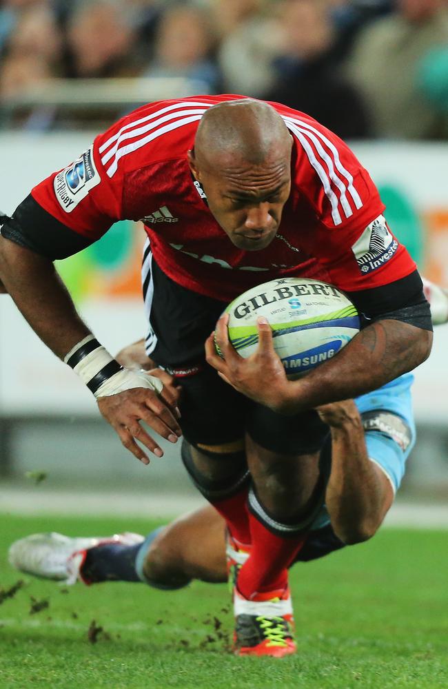 Nemani Nadolo breaks away to score a try for the Crusaders.