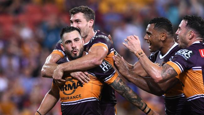 Jack Bird’s first try as a Bronco nearly stole it for Brisbane. AAP Image/Dave Hunt.