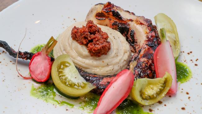 Gallura’s chargrilled octopus with artichoke chips and saffron aioli. Pic Tim Marsden