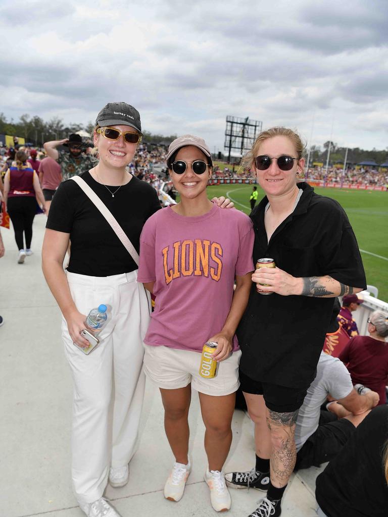 Amy Dwyer, Megan Evans and Laura Blue at the NAB AFLW grand final. Picture: Patrick Woods
