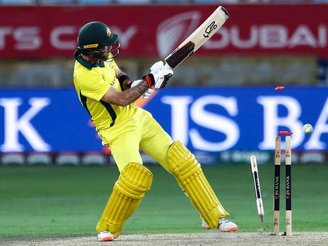  Glenn Maxwell was dismissed attempting a ramp shot. Picture: Mahmoud Khaled/AFP