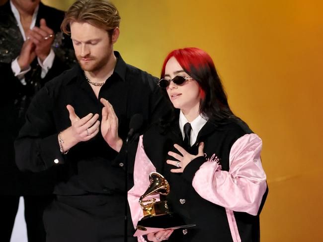 Billie Eilish, with Finneas O’Connell, adds two Grammys for her beautiful Barbie song "What Was I Made For?. Picture: Getty Images