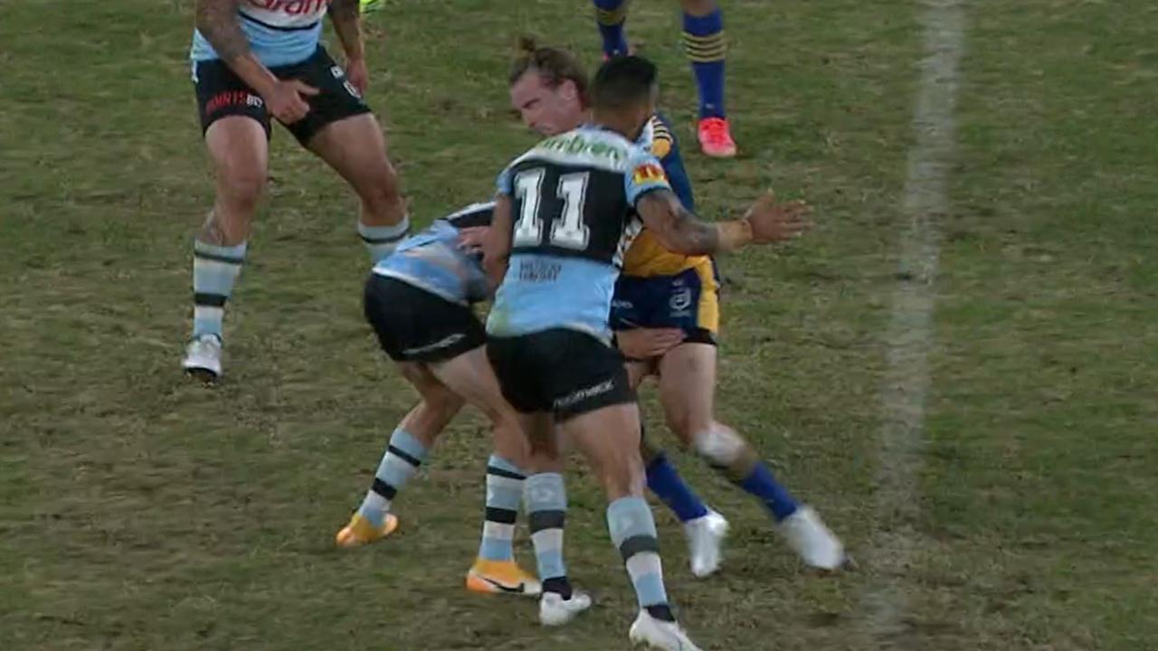Briton Nikora is facing a suspension for this shoulder charge.