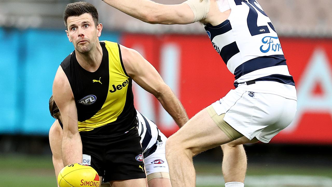 Richmond is in the process of naming a new captain for the 2022 season after triple premiership hero Trent Cotchin stepped down at the end of this year. Picture: Michael Klein