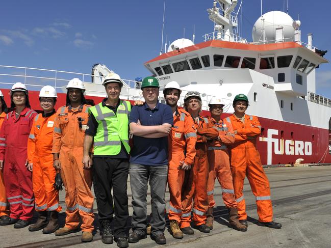 Fugro Discovery is one of the key ships in the search for the missing MH 370 in the Indian Ocean. the vessel is in Fremantle for a routine 6 weekly refuel and resupply visit. pictured - (the Discovery crew) Hsiang An Chen, Chung Yu Chen, Lieu Shuang Yung, Tanesh Thanapalan, Mike Williams, Mark Sweeney, Andrew Broron, John Draves, Dil Chhetri and Sergey Ribintsev