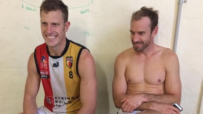 Brothers Travis and Shane Tuck after they played a game together for Goodwood Saints in 2017. Picture: Supplied