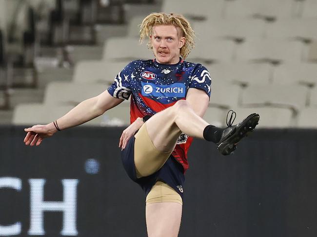 Clayton Oliver is put through his paces on the MCG after Melbourne’s win on King’s Birthday. Picture: Michael Klein