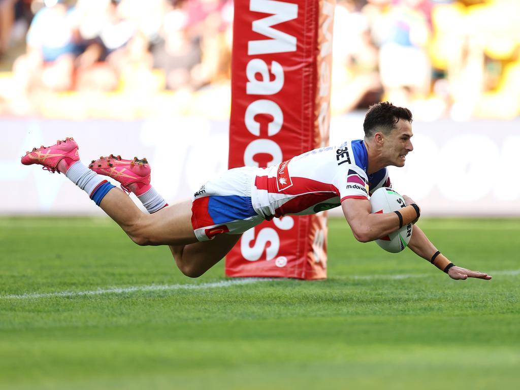 David Armstrong has been a standout for the Knights in the absence of Kalyn Ponga, scoring a hat-trick against the Titans. Picture: Getty Images