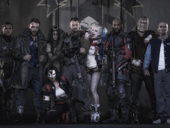 Suicide Squad, featuring Margot Robbie as Harley Quinn, Jai Courtney as Captain Boomerang and Will Smith as Deadshot.