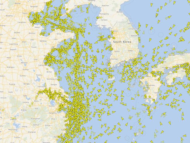 Cargo ships off the coast of China. Picture: Vesselfinder.com