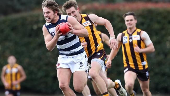 Tom Atkins in action for Geelong's VFL team.