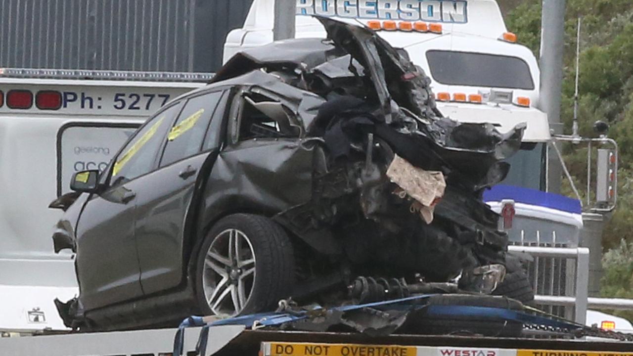 Aftermath of the crash on the Geelong Ring Road between Ballarat and Anakie roads. Picture: Alan Barber