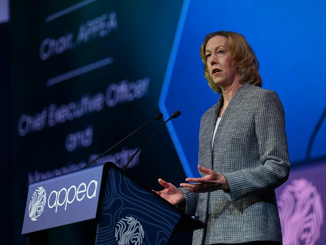 ADELAIDE, AUSTRALIA - NewsWire Photos May 16, 2023: Annual national oil and gas conference (APPEA 2023 Conference & Exhibition) in Adelaide. SAPPEA Chair Address given by Meg O'Neill. Picture: NCA NewsWire / Naomi Jellicoe