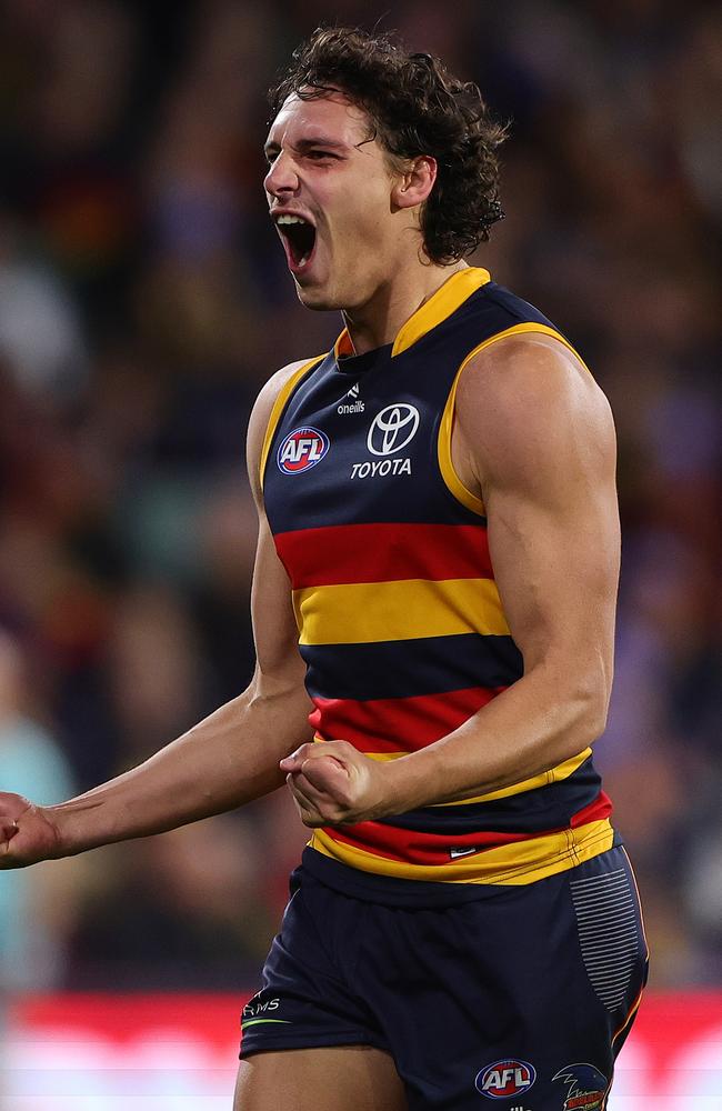 James Borlase celebrates a goal. Picture: Sarah Reed/AFL Photos