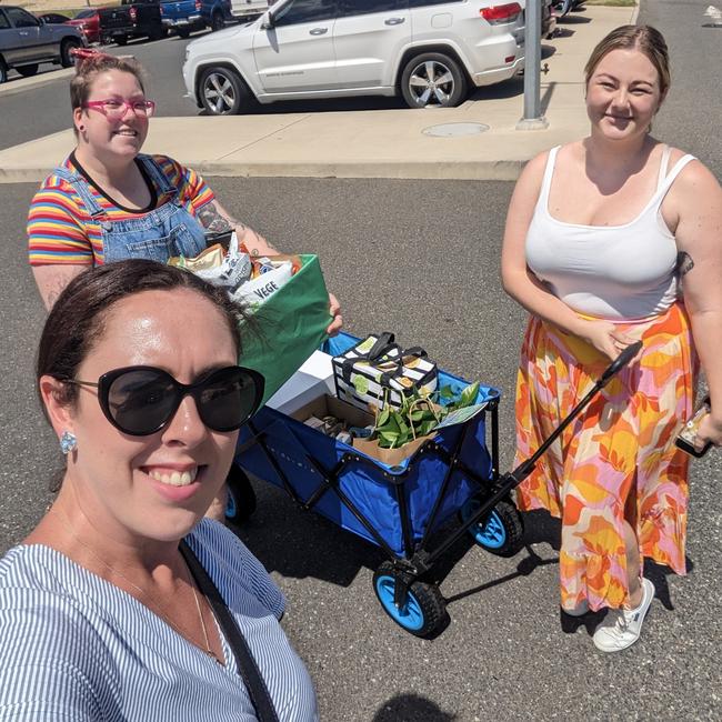 Local mums have attended the Gladstone Hospital on Tuesday to drop off 'care packages' to midwives at the maternity ward as the local bypass reached 200 days. Picture: Supplied