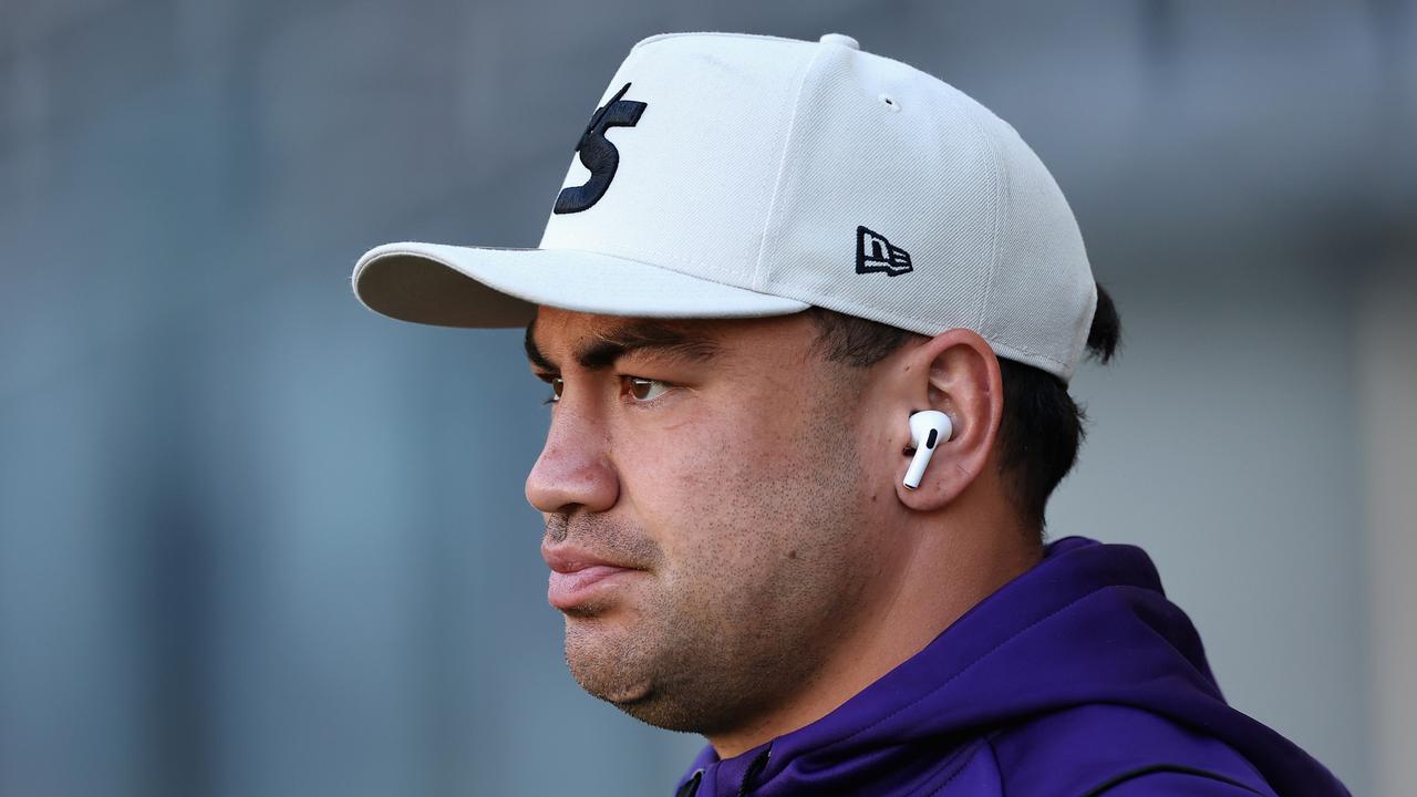 SYDNEY, AUSTRALIA - MARCH 02: Jahrome Hughes of the Storm looks on ahead of the round one NRL match between the Parramatta Eels and the Melbourne Storm at CommBank Stadium on March 02, 2023 in Sydney, Australia. (Photo by Cameron Spencer/Getty Images)