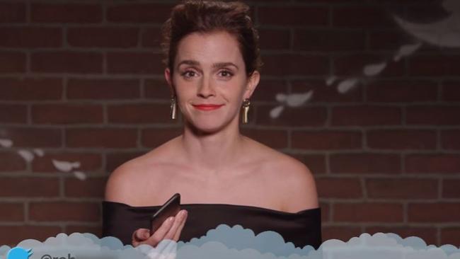 Emma Watson shrugs off the mean tweet on Jimmy Kimmel.