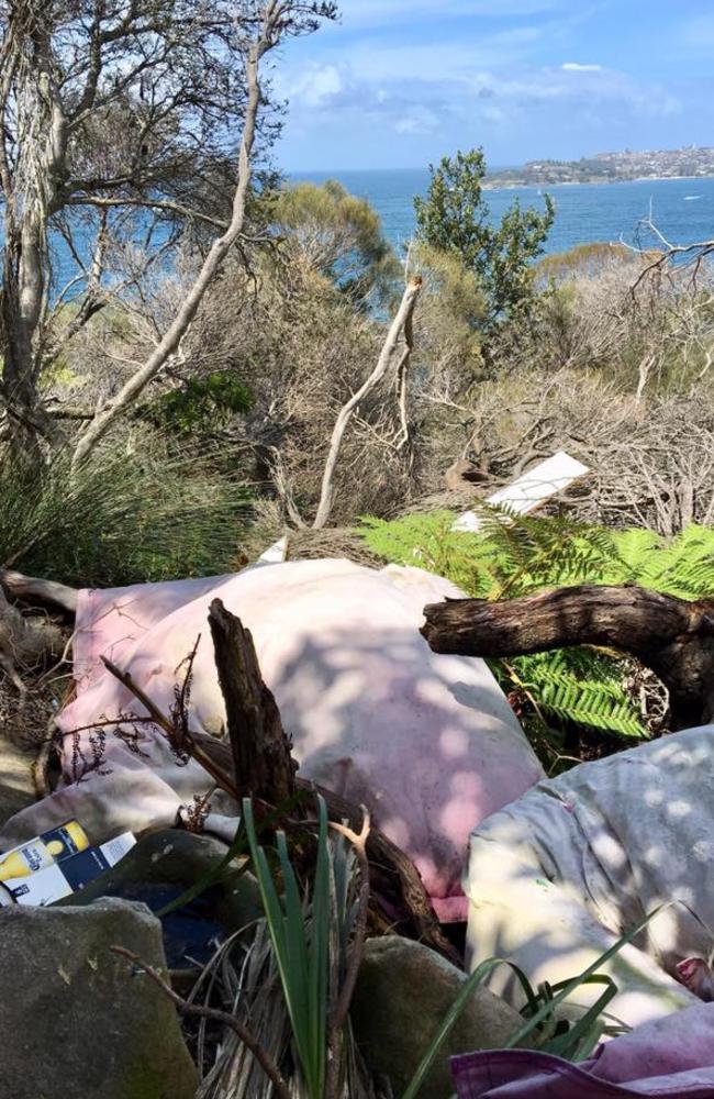 Rubbish dumped near the Cutler Road Lookout in Sydney Harbour National Park on Dobroyd Head, Clontarf.