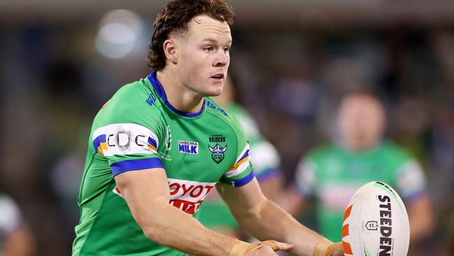 CANBERRA, AUSTRALIA - APRIL 14: Ethan Strange of the Raiders in action during the round six NRL match between Canberra Raiders and Gold Coast Titans at GIO Stadium, on April 14, 2024, in Canberra, Australia. (Photo by Mark Nolan/Getty Images)