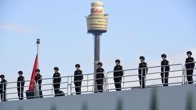 Chinese navy personnel arrive at Garden Island Naval Base in Sydney in 2019.