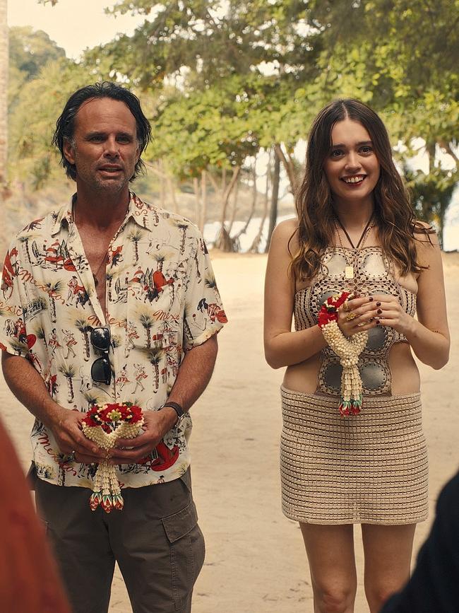 Scenes from the new season, set in Thailand, starring Walton Goggins and Aimee Lou Wood. Picture: Binge