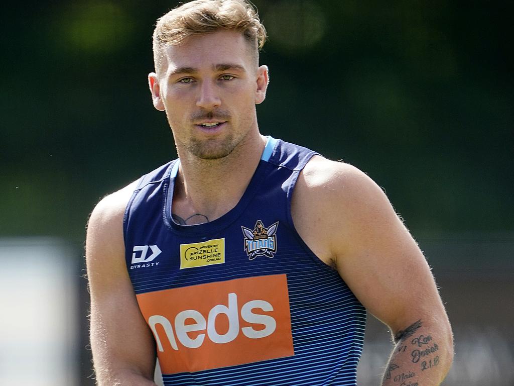 Bryce Cartwright is seen during the Gold Coast Titans training session on the Gold Coast, Wednesday, May 6. Picture: Dave Hunt/AAP