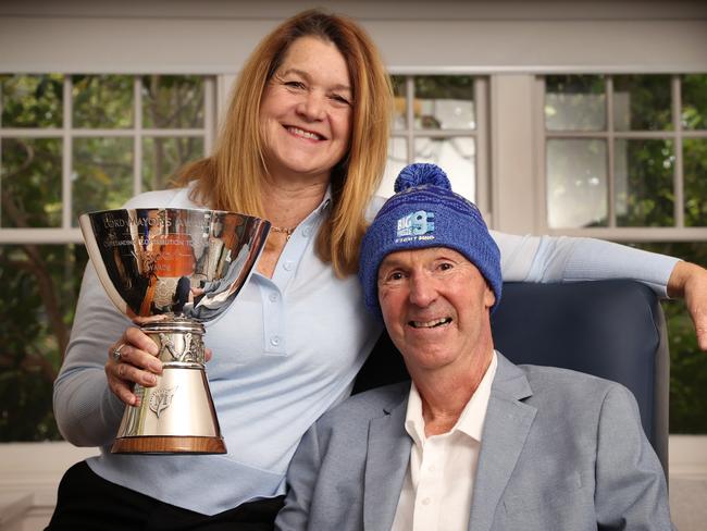 Neale Daniher and wife Jan at home with the Vic Sports trophy he is set to receive. Picture: David Caird